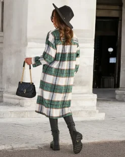 Bluzki / Koszule / Koszulki^Royalfashion Zielona długa koszula damska w kratę zielony