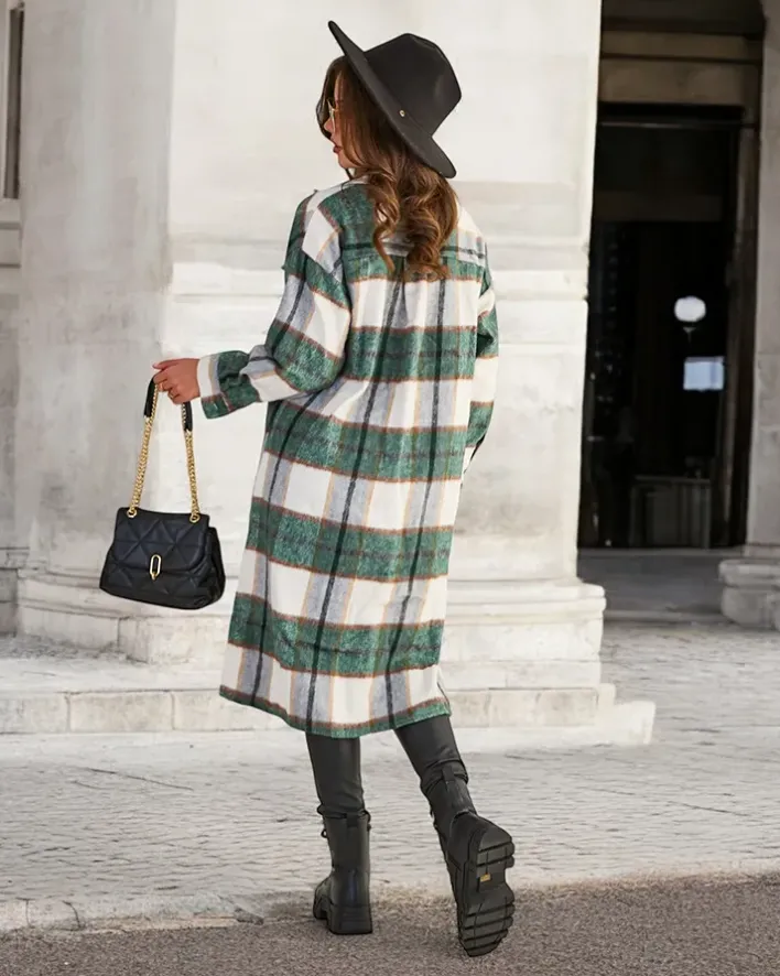 Bluzki / Koszule / Koszulki^Royalfashion Zielona długa koszula damska w kratę zielony