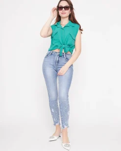 Bluzki / Koszule / Koszulki^Royalfashion Zielona koszula damska zapinana na guziki zielony