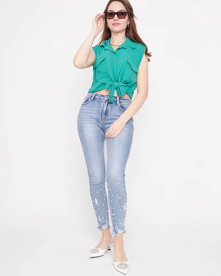 Bluzki / Koszule / Koszulki^Royalfashion Zielona koszula damska zapinana na guziki zielony