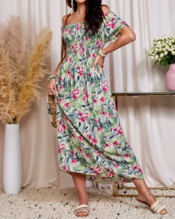 Plus Size^Royalfashion Zielona sukienka damska midi w kwiaty zielony