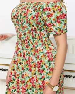 Sukienki Letnie|Sukienki Długie^Royalfashion Zielona sukienka damska midi we wzór w kwiaty zielony