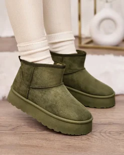 Śniegowce|Botki Z Delikatnym Ociepleniem^Royalfashion Zielone buty śniegowce damskie na platformie Ersinella zielony