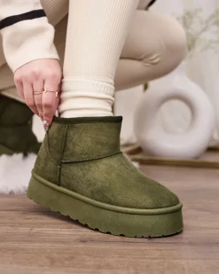 Śniegowce|Botki Z Delikatnym Ociepleniem^Royalfashion Zielone buty śniegowce damskie na platformie Ersinella zielony