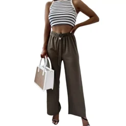 Spodnie Materiałowe^Royalfashion Zielone damskie szerokie spodnie prążkowane zielony