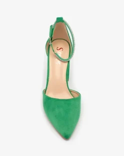 Klasyczne^Royalfashion Zielone damskie czółenka z cyrkoniami Britica zielony