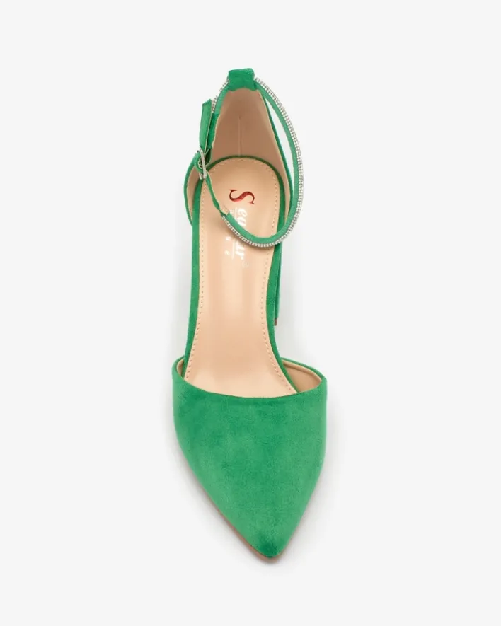 Klasyczne^Royalfashion Zielone damskie czółenka z cyrkoniami Britica zielony