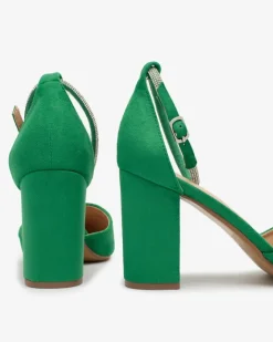 Klasyczne^Royalfashion Zielone damskie czółenka z cyrkoniami Britica zielony