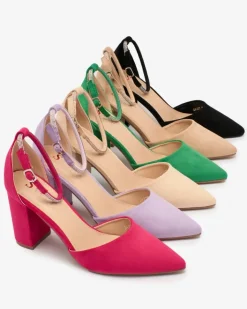 Klasyczne^Royalfashion Zielone damskie czółenka z cyrkoniami Britica zielony