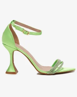 Szpilki|Sandały Na Szpilce^Royalfashion Zielone damskie sandałki na szpilce z ozdobnymi cyrkoniami Manestri zielony