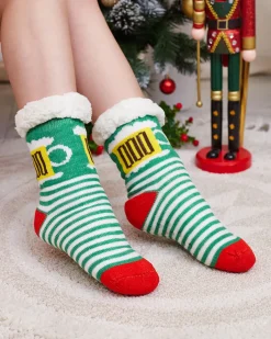 Skarpetki^Royalfashion Zielone damskie skarpetki ze świątecznym wzorem zielony