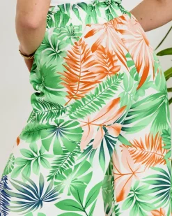 Spodnie Materiałowe^Royalfashion Zielone damskie spodnie palazzo z roślinnym wzorem zielony