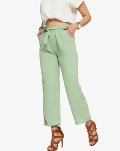 Spodnie Materiałowe^Royalfashion Zielone damskie szerokie spodnie materiałowe zielony