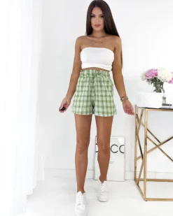 Szorty|Krótkie Spodenki^Royalfashion Zielone krótkie spodenki damskie w kratę zielony