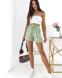 Szorty|Krótkie Spodenki^Royalfashion Zielone krótkie spodenki damskie w kratę zielony