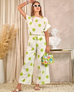 Komplety Damskie^Royalfashion Zielono - biały damski komplet w groszki zielony