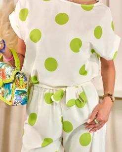 Komplety Damskie^Royalfashion Zielono - biały damski komplet w groszki zielony