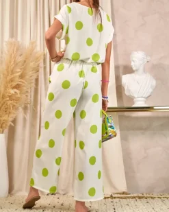 Komplety Damskie^Royalfashion Zielono - biały damski komplet w groszki zielony