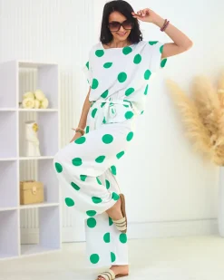 Komplety Damskie^Royalfashion Zielono - biały damski komplet w groszki zielony
