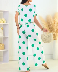 Komplety Damskie^Royalfashion Zielono - biały damski komplet w groszki zielony