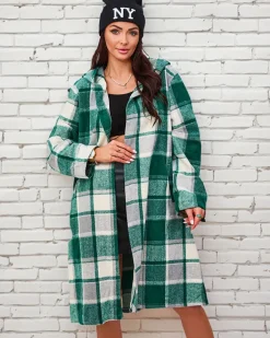 Kurtki / Marynarki / Płaszcze^Royalfashion damski płaszcz w kratę zielony