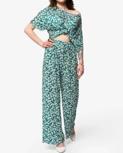 Komplety Damskie^Royalfashion damski plisowany komplet w kwiatki zielony