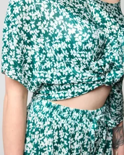 Komplety Damskie^Royalfashion damski plisowany komplet w kwiatki zielony