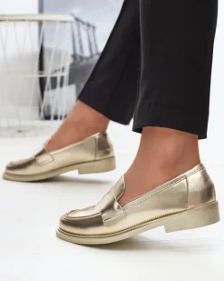 Półbuty|Mokasyny Na Płaskiej Podeszwie^Royalfashion Złote mokasyny damskie z eko skóry Zibom złoty
