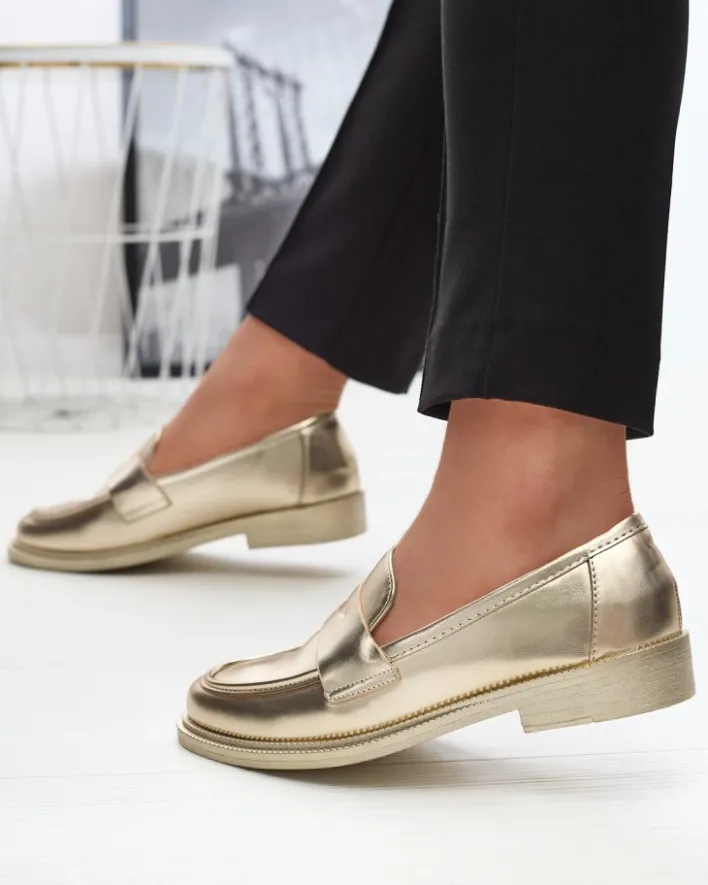 Półbuty|Mokasyny Na Płaskiej Podeszwie^Royalfashion Złote mokasyny damskie z eko skóry Zibom złoty