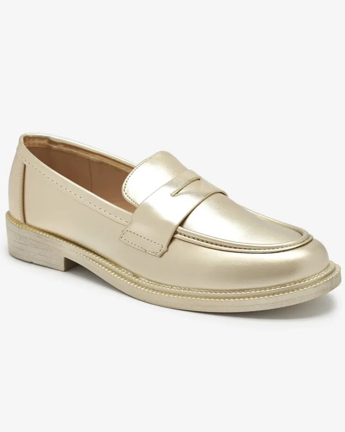 Półbuty|Mokasyny Na Płaskiej Podeszwie^Royalfashion Złote mokasyny damskie z eko skóry Zibom złoty