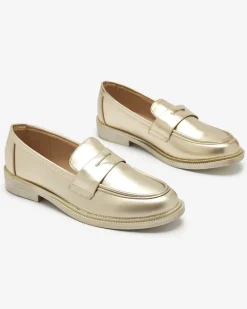 Półbuty|Mokasyny Na Płaskiej Podeszwie^Royalfashion Złote mokasyny damskie z eko skóry Zibom złoty