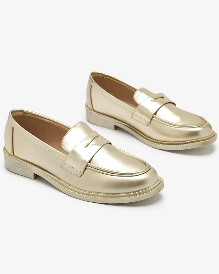Półbuty|Mokasyny Na Płaskiej Podeszwie^Royalfashion Złote mokasyny damskie z eko skóry Zibom złoty