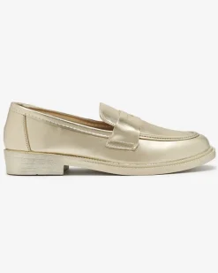 Półbuty|Mokasyny Na Płaskiej Podeszwie^Royalfashion Złote mokasyny damskie z eko skóry Zibom złoty
