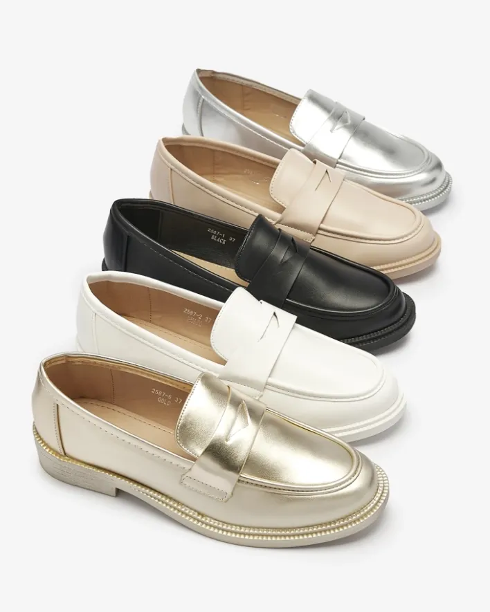 Półbuty|Mokasyny Na Płaskiej Podeszwie^Royalfashion Złote mokasyny damskie z eko skóry Zibom złoty