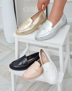 Półbuty|Mokasyny Na Płaskiej Podeszwie^Royalfashion Złote mokasyny damskie z eko skóry Zibom złoty