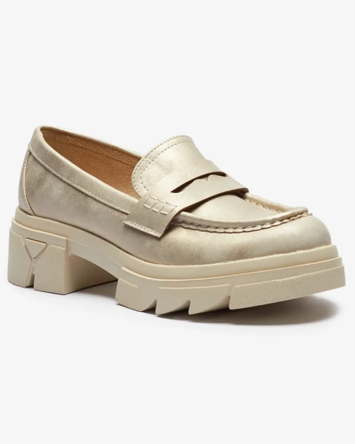 Półbuty|Mokasyny Na Płaskiej Podeszwie^Royalfashion Złote mokasyny damskie z eko skóry Sepop złoty