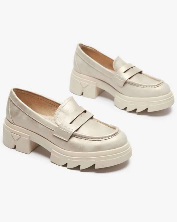 Półbuty|Mokasyny Na Płaskiej Podeszwie^Royalfashion Złote mokasyny damskie z eko skóry Sepop złoty