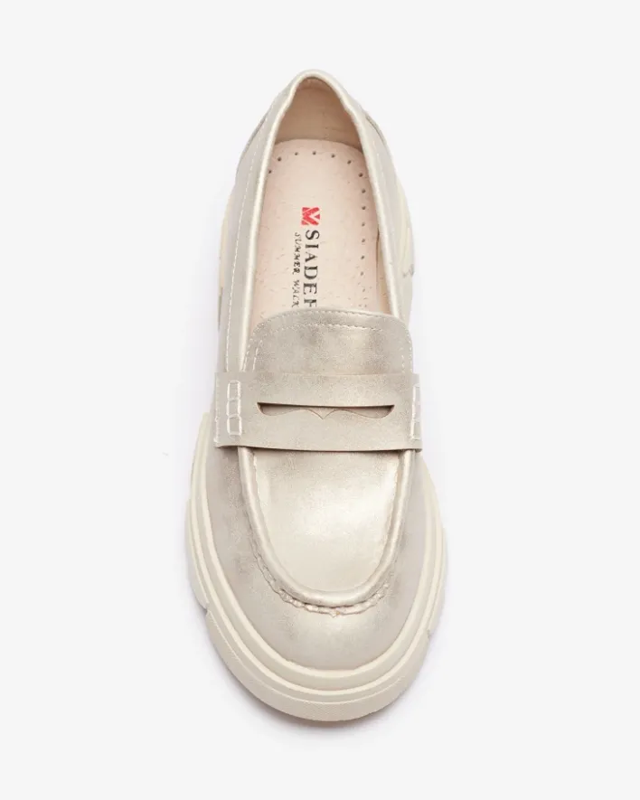 Półbuty|Mokasyny Na Płaskiej Podeszwie^Royalfashion Złote mokasyny damskie z eko skóry Sepop złoty