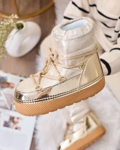 Śniegowce|Botki Z Delikatnym Ociepleniem^Royalfashion Złote śniegowce damskie sznurowane Yevnoie złoty