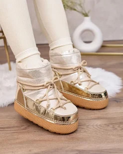 Śniegowce|Botki Z Delikatnym Ociepleniem^Royalfashion Złote śniegowce damskie sznurowane Yevnoie złoty