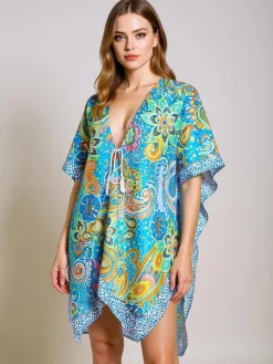 Narzutka Plażowa|Bluzki / Koszule / Koszulki^Royalfashion Sukienka Pareo Aurora Riviera – kolorowa tkanina , dekolt V Wielokolorowe