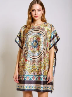 Narzutka Plażowa|Bluzki / Koszule / Koszulki^Royalfashion Sukienka pareo Calista – wielokolorowa do kolan, poliester Wielokolorowe