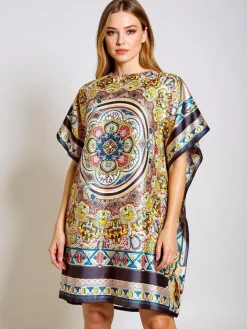 Narzutka Plażowa|Bluzki / Koszule / Koszulki^Royalfashion Sukienka pareo Calista – wielokolorowa do kolan, poliester Wielokolorowe