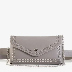 Nerki I Saszetki|Wieczorowe^Royalfashion Szara mała torebka nerka z dżetami - Akcesoria gołębi szary