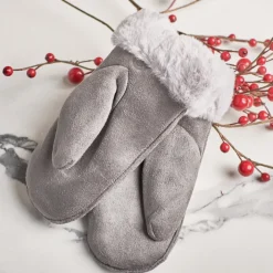 Rękawiczki^Royalfashion Szare dziecięce rękawiczki na sznurku i z jednym palcem - Rękawiczki gołębi szary