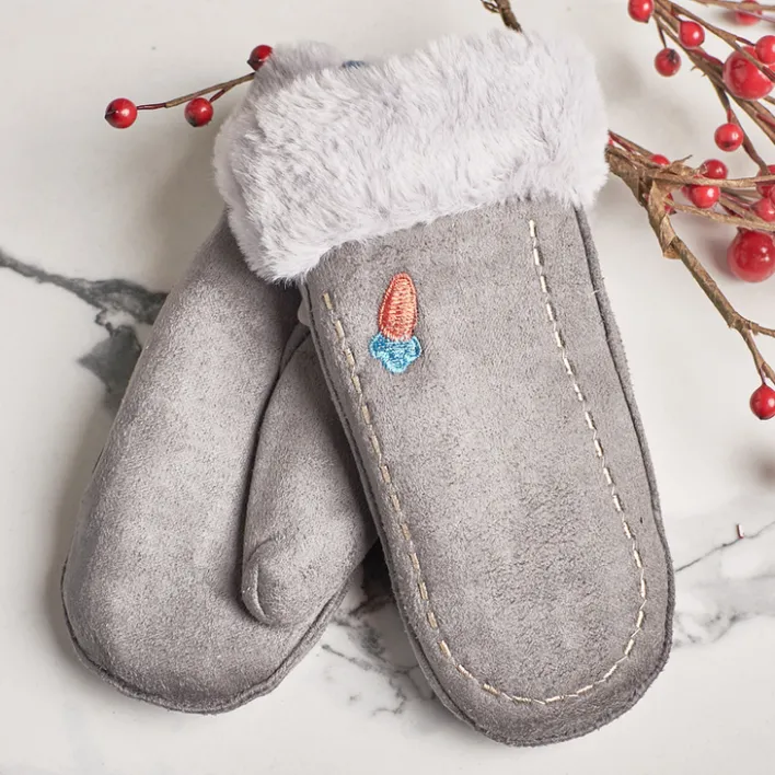 Rękawiczki^Royalfashion Szare dziecięce rękawiczki na sznurku i z jednym palcem - Rękawiczki gołębi szary