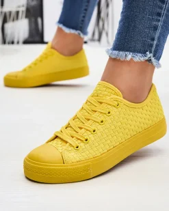 Trampki|Ocieplane^Royalfashion Żółte damskie trampki Aklina - Obuwie żółty