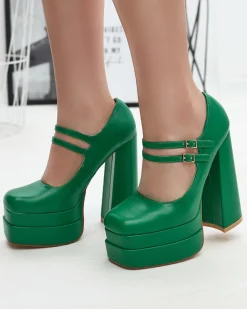 Klasyczne^Royalfashion Zielone damskie czółenka na wysokim słupku Edisa - Obuwie zielony