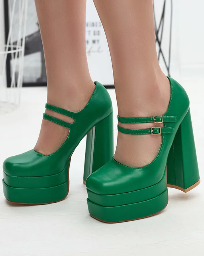 Klasyczne^Royalfashion Zielone damskie czółenka na wysokim słupku Edisa - Obuwie zielony