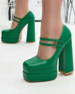 Klasyczne^Royalfashion Zielone damskie czółenka na wysokim słupku Edisa - Obuwie zielony